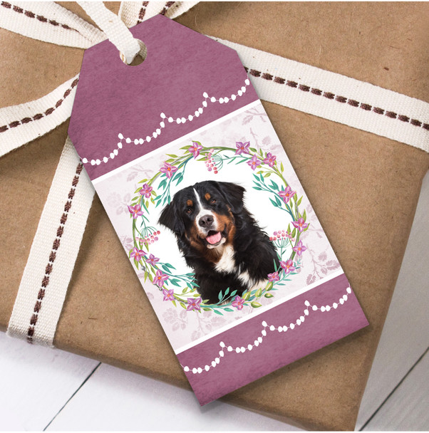 Bernese Mountain Dog Pink Floral Birthday Present Favor Gift Tags