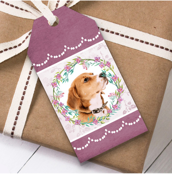 English Foxhound Dog Pink Floral Birthday Present Favor Gift Tags