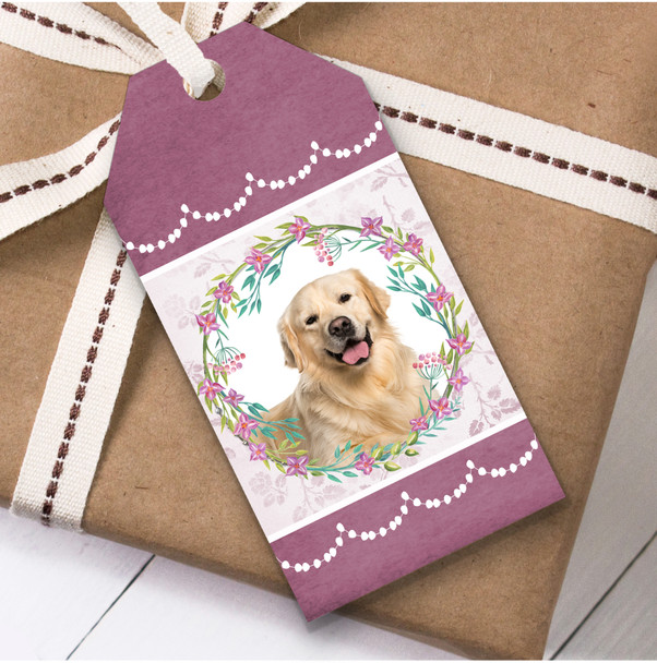Golden Retriever Dog Pink Floral Birthday Present Favor Gift Tags