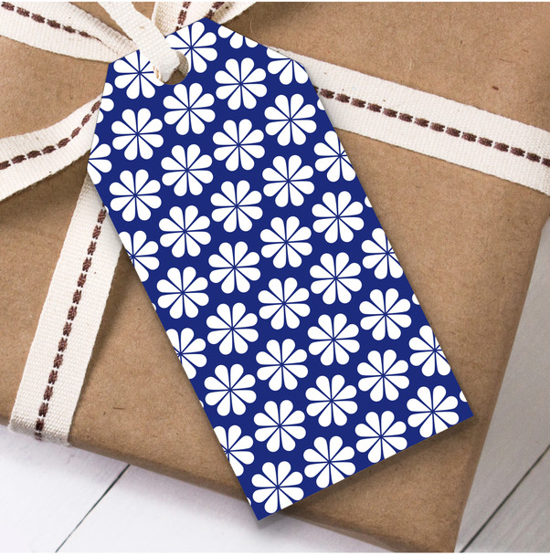Navy And White Sunflower Circles Birthday Present Favor Gift Tags