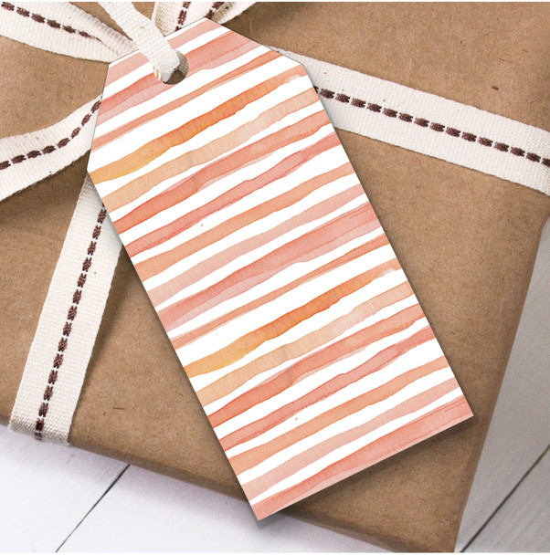 Watercolour Peach Stripes Wobbly Birthday Present Favor Gift Tags