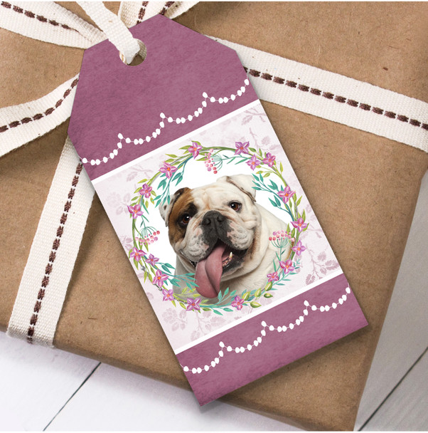 English Bulldog Dog Pink Floral Birthday Present Favor Gift Tags