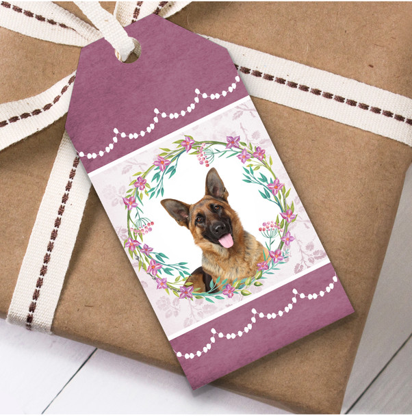 German Shepherd Dog Pink Floral Birthday Present Favor Gift Tags