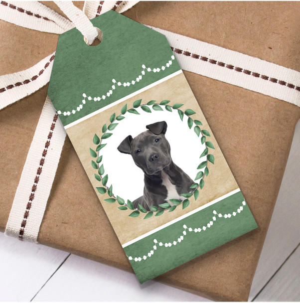 Staffordshire Terrier Dog Green Birthday Present Favor Gift Tags