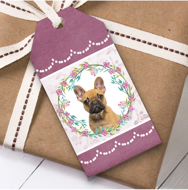 French Bulldog Dog Pink Floral Birthday Present Favor Gift Tags