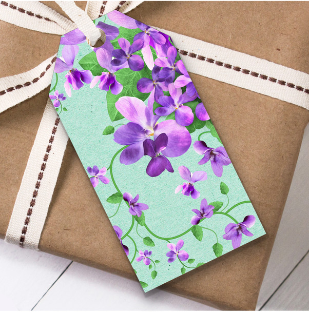 Mint Green With Purple Flowers Birthday Present Favor Gift Tags