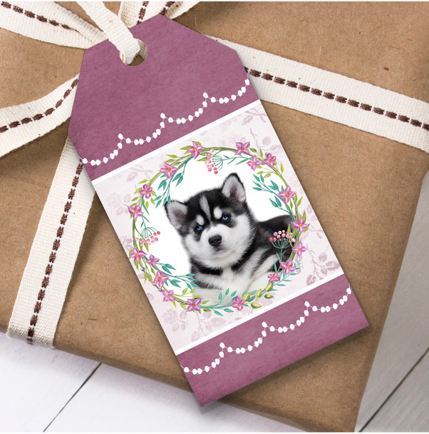 Siberian Husky Dog Pink Floral Birthday Present Favor Gift Tags
