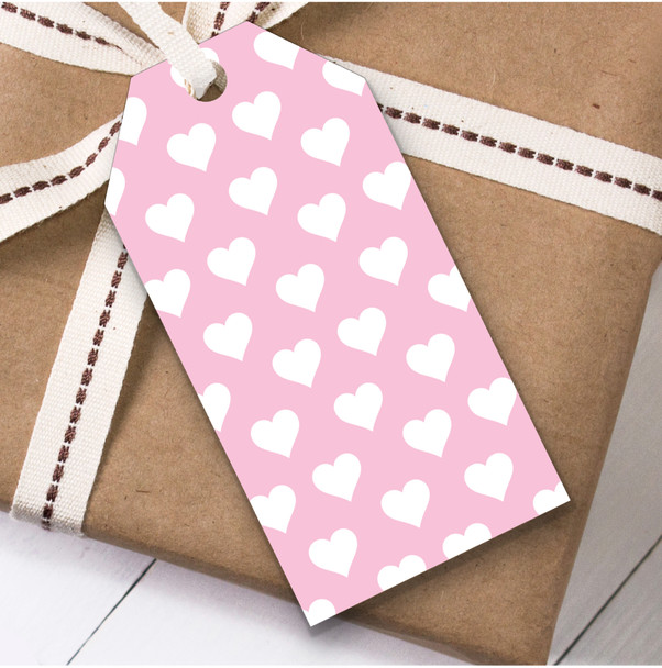 White Hearts And Pink Repeated Birthday Present Favor Gift Tags