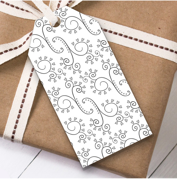 Black And White Swirly Hearts Birthday Present Favor Gift Tags