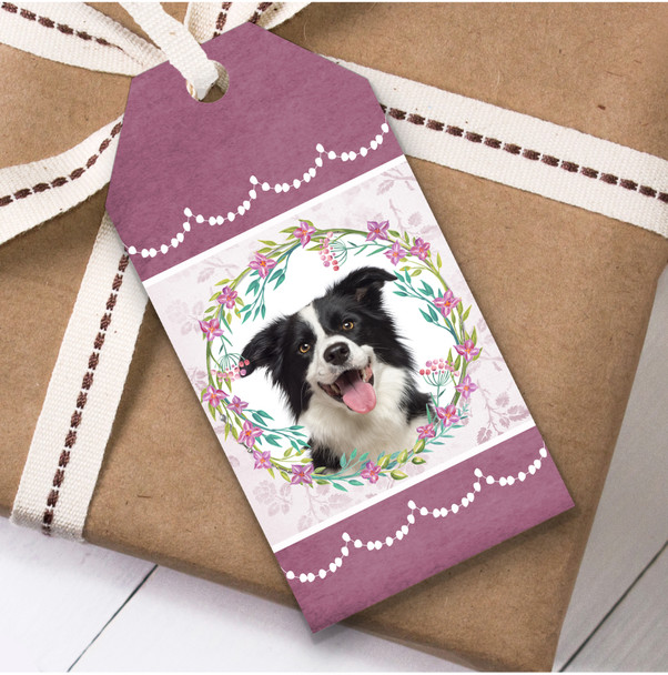 Border Collie Dog Pink Floral Birthday Present Favor Gift Tags