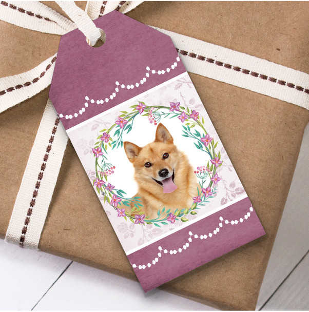 Finnish Spitz Dog Pink Floral Birthday Present Favor Gift Tags