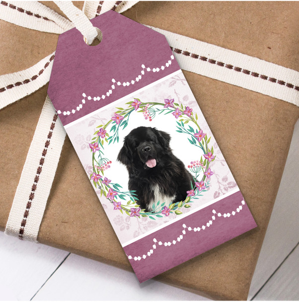 Newfoundland Dog Pink Floral Birthday Present Favor Gift Tags