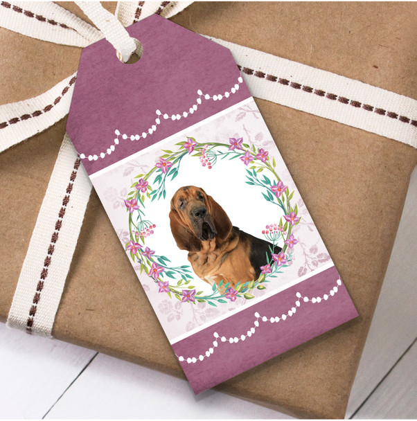 Bloodhound Dog Pink Floral Birthday Present Favor Gift Tags