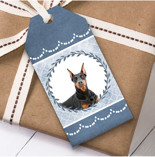 Doberman Pinscher Dog Blue Birthday Present Favor Gift Tags