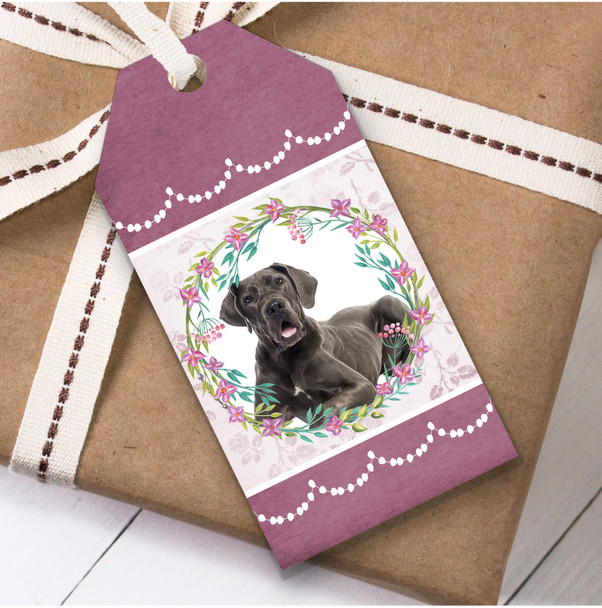 Great Dane Dog Pink Floral Birthday Present Favor Gift Tags