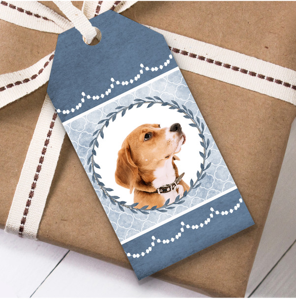 English Foxhound Dog Blue Birthday Present Favor Gift Tags