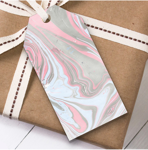 Marble Effect Grey Pink Birthday Present Favor Gift Tags