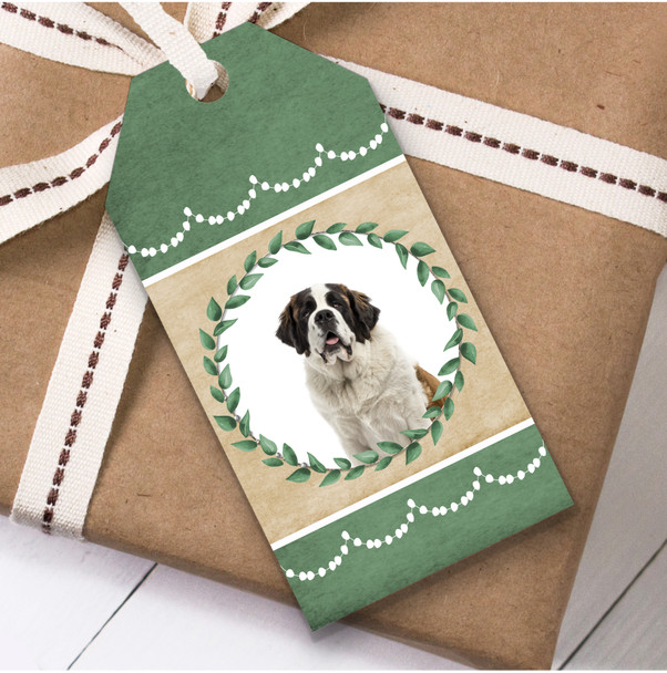 Saint Bernard Dog Green Birthday Present Favor Gift Tags