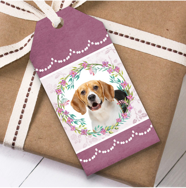 Beagle Dog Pink Floral Birthday Present Favor Gift Tags