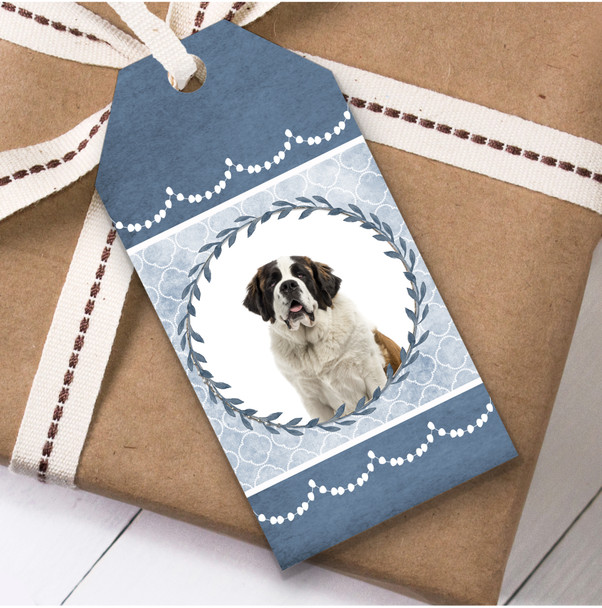 Saint Bernard Dog Blue Birthday Present Favor Gift Tags