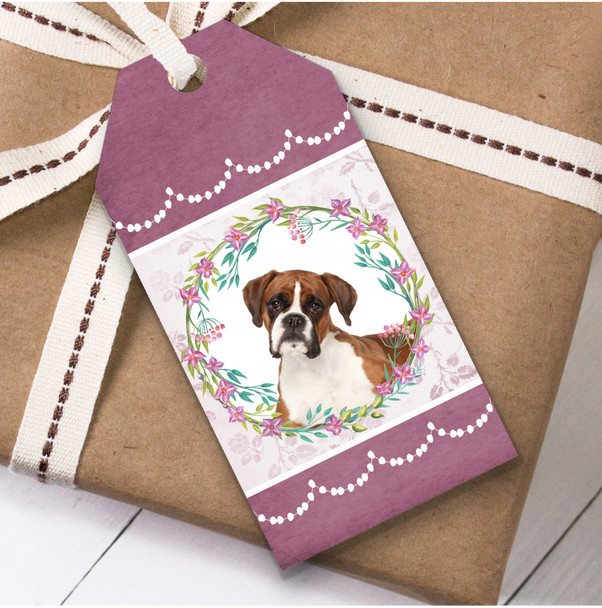 Boxer Dog Pink Floral Birthday Present Favor Gift Tags