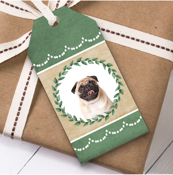 Pug Dog Green Birthday Present Favor Gift Tags