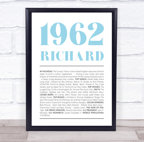 1962 Minimal Any Age Any Year You Were Born Birthday Facts Personalised Print