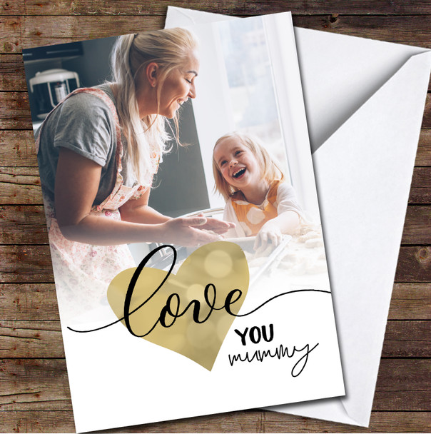 Full Frame Your Photo Golden Love Heart Personalised Mother's Day Card