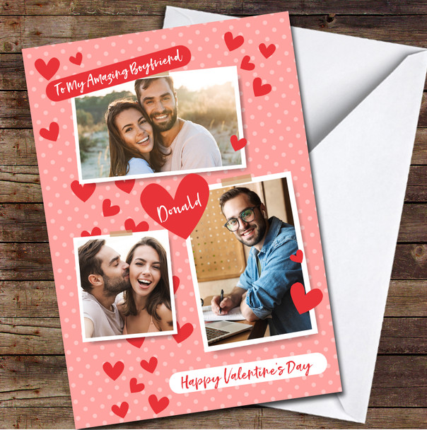 Your Photo With Hearts Pink Background Personalised Valentine's Day Card