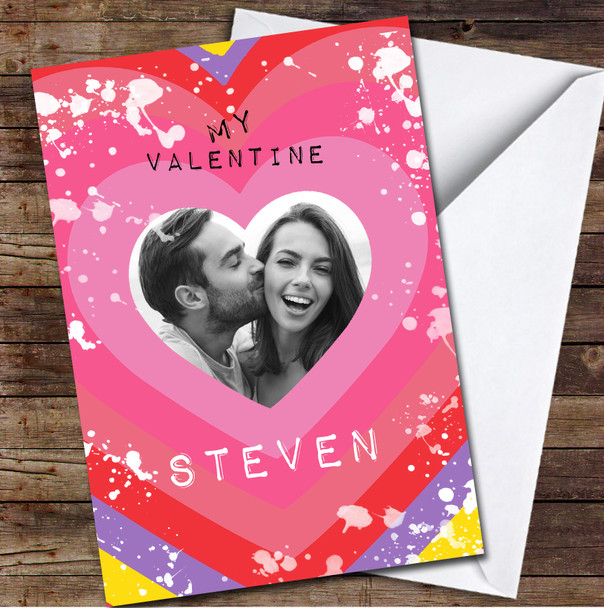 Retro Splatter Your Photo Heart Personalised Valentine's Day Card