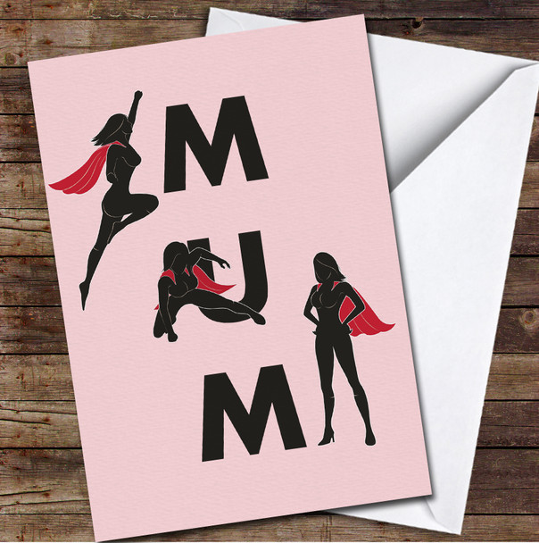 Pink Background Woman Superhero Silhouette Personalised Mother's Day Card Pink Background Woman Superhero Silhouette Personalised Mother's Day Card