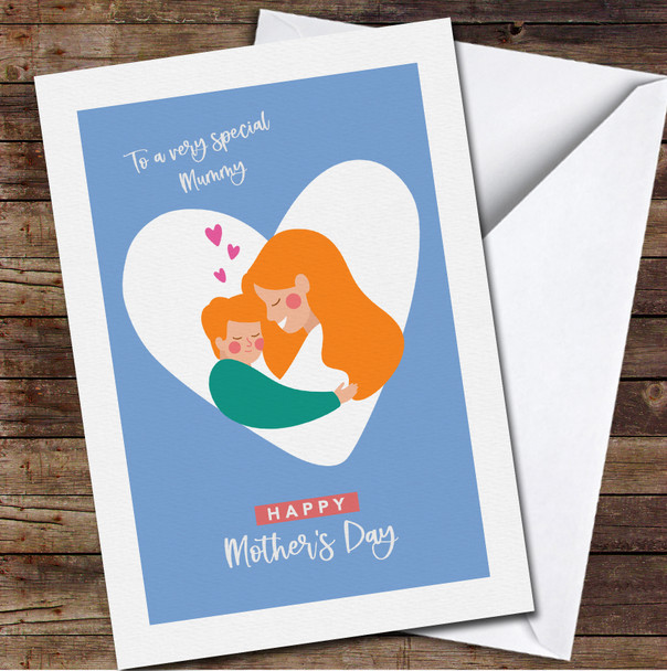 Ginger Hair Mother Hugging Her Son Personalised Mother's Day Card