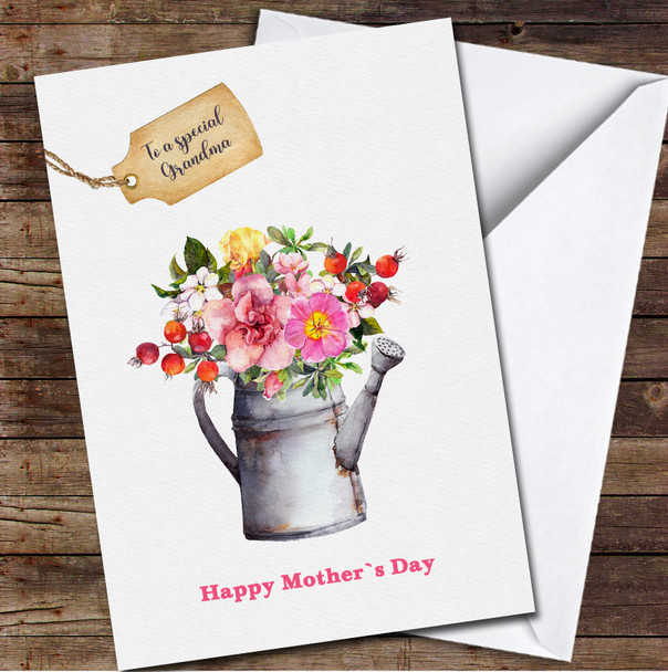 Watercolour Vintage Watering Can Personalised Mother's Day Card