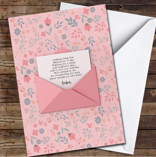 Envelope With Flower Background Personalised Mother's Day Card