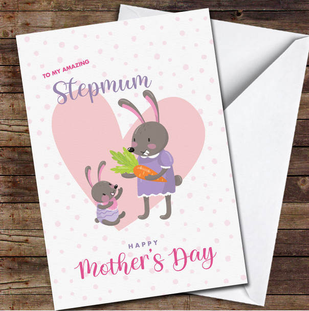 Bunny Mum With Baby Stepmum Personalised Mother's Day Card