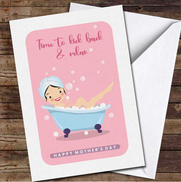 Dark Hair Bubble Bath Relax Personalised Mother's Day Card