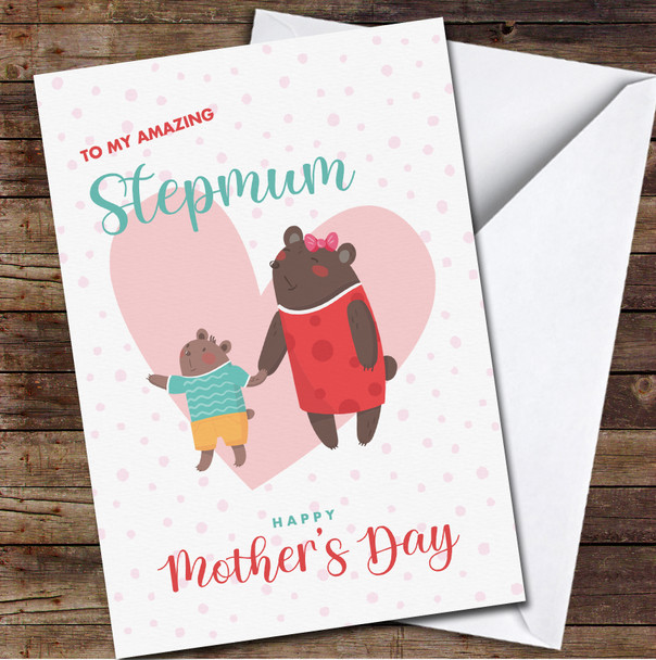 Bear Mum With Baby Stepmum Personalised Mother's Day Card