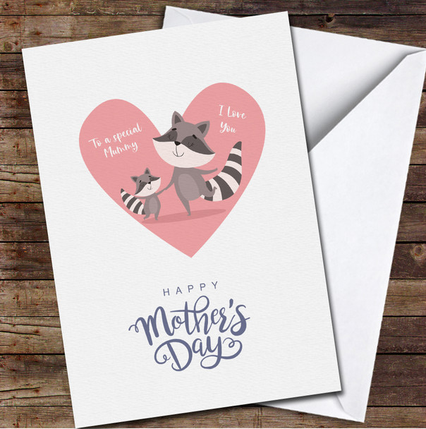 Mother And Baby Raccoons Personalised Mother's Day Card