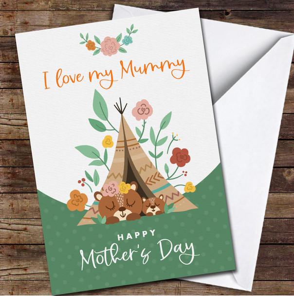 Bear Mum With Baby Tent Personalised Mother's Day Card