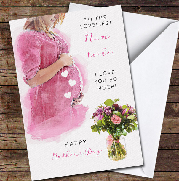 Mum To Be Pregnant Painted Pink Personalised Mother's Day Card