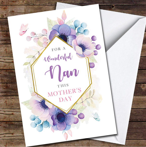 Purple Flowers Nan Personalised Mother's Day Card