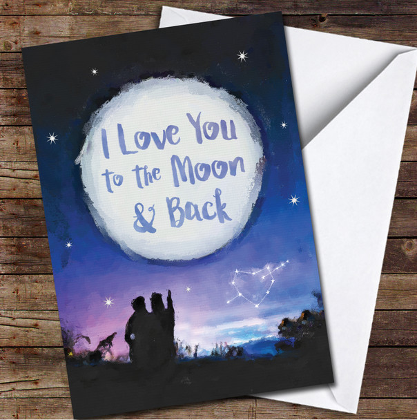Stargazing Couple I Love You To The Moon And Back Painted Valentine's Day Card