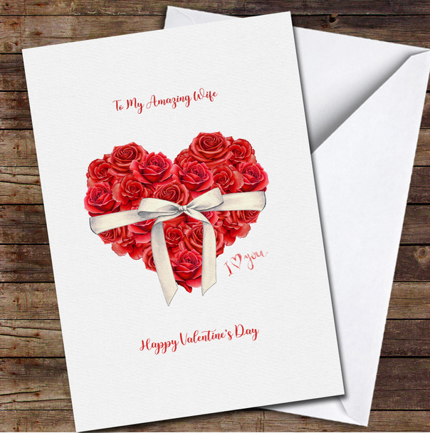 Minimalist Water Colour Heart Shaped Rose With Silk Bow Valentine's Day Card