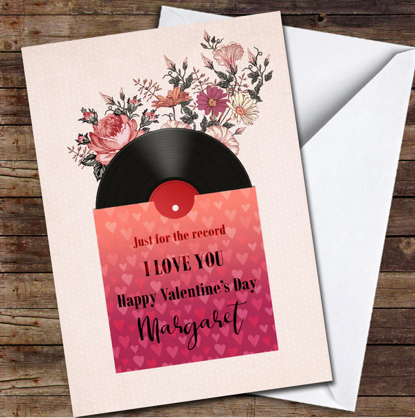 Vinyl Music Disc In Envelope With Hearts Pattern Cover Valentine's Day Card