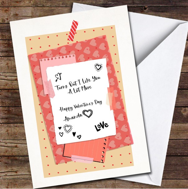 Notes Paper Tapes Elements And Hearts Doodles Personalised Valentine's Day Card