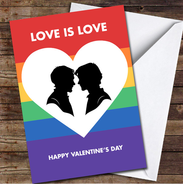Silhouettes Of Two Young Men In Love Lgbt Gay Personalised Valentine's Day Card