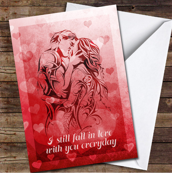 Kissing Couple On Red Romantic Background Personalised Valentine's Day Card