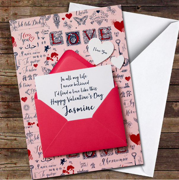 Love Letter In Red Paper Envelope Pattern Personalised Valentine's Day Card
