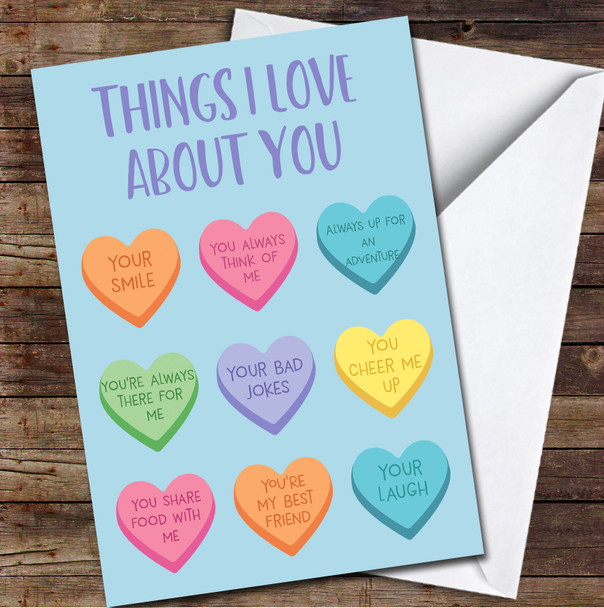 Love Sweets Reasons Why I Love You Blue Personalised Valentine's Day Card
