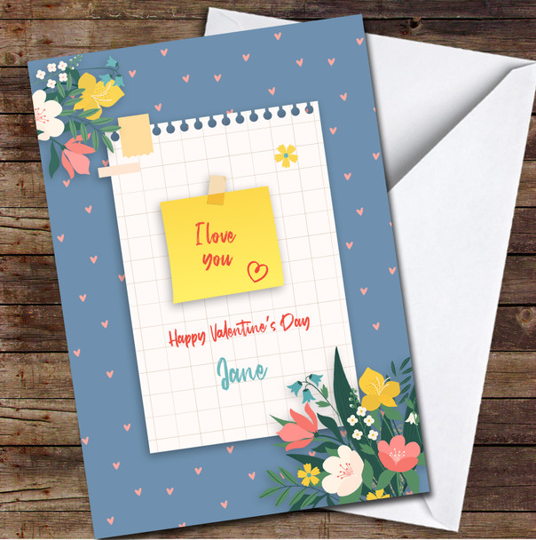 Notes Paper Tapes Elements And Flowers Personalised Valentine's Day Card
